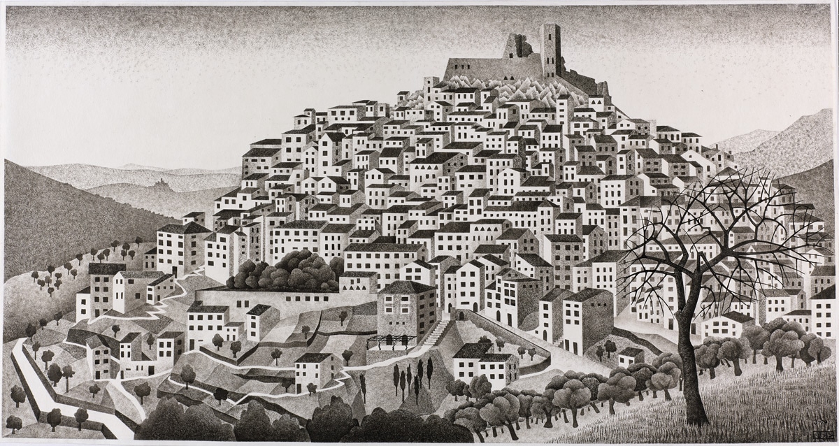 Montecelio, M.C. Escher, maart 1924, Oost-Indische inkt op papier, © The M.C. Escher Company BV, Baarn