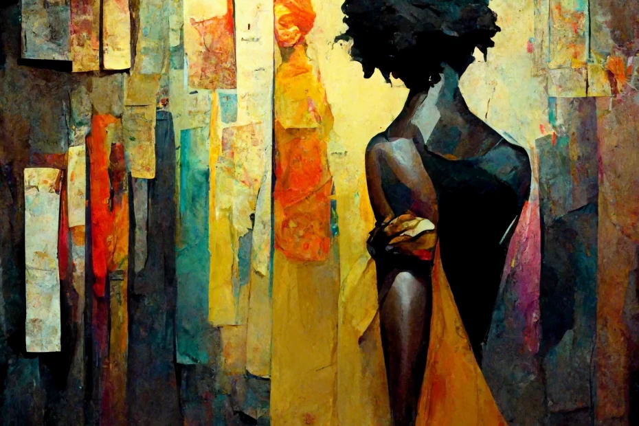 created by Midjourney AI with the prompt: black female artist exposition