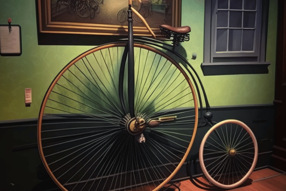 Gemaakt met midjourney ai op de prompt "handlebar bicycle museum willink style"